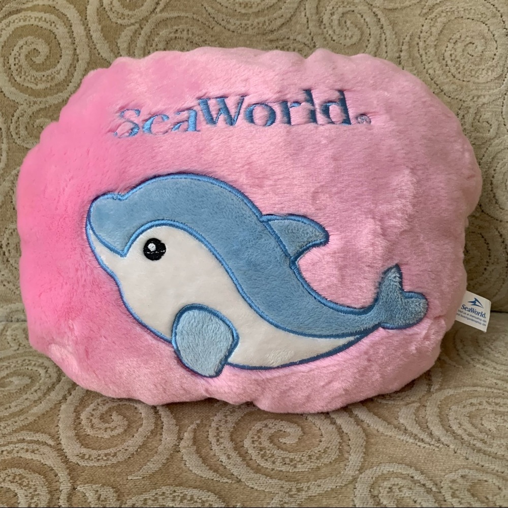 SeaWorld Blue Dolphin Plush Reversible Pink Pillow Ocean Animal